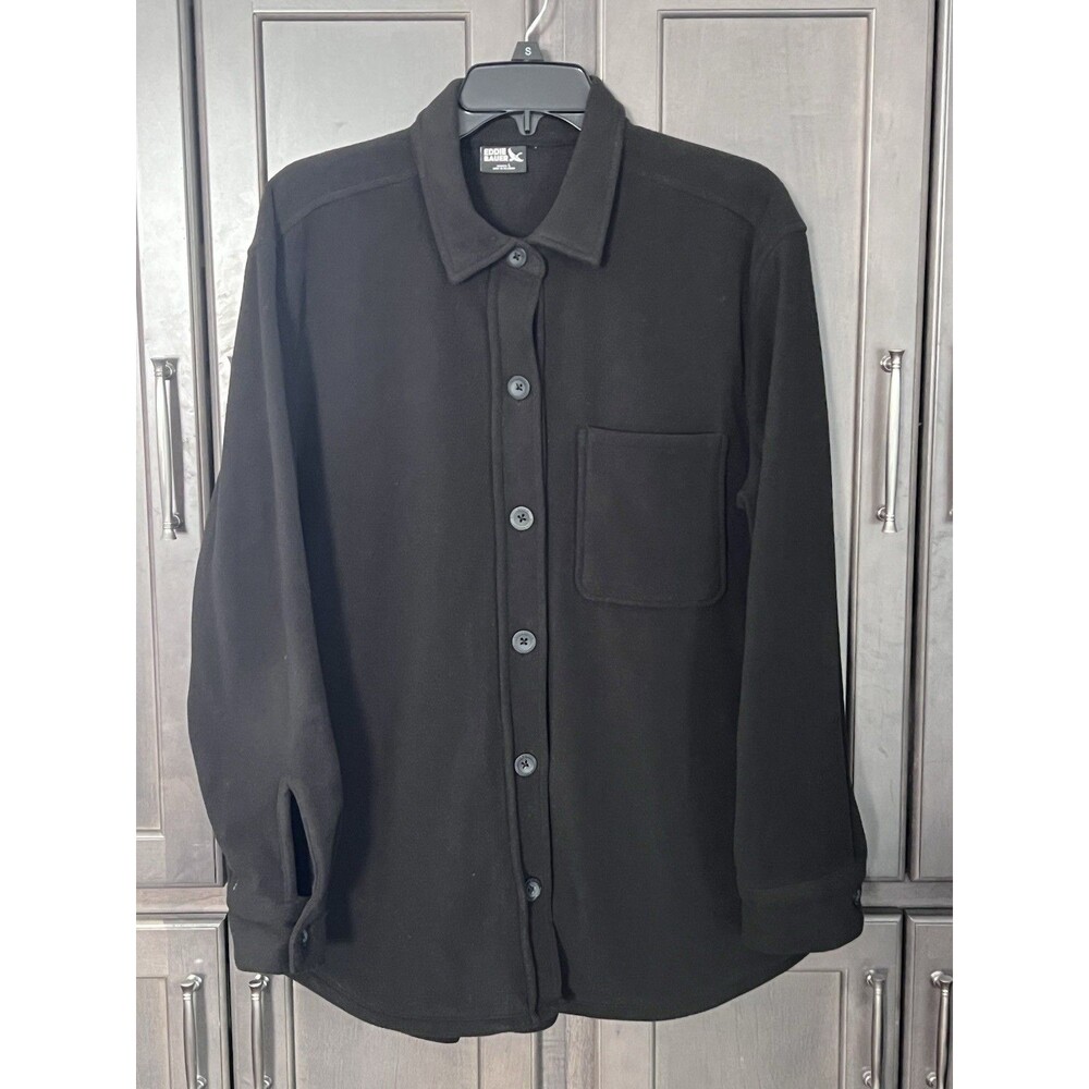 Eddie Bauer Women’s Fleece Shirt Jacket Large Black Button Up Shacket